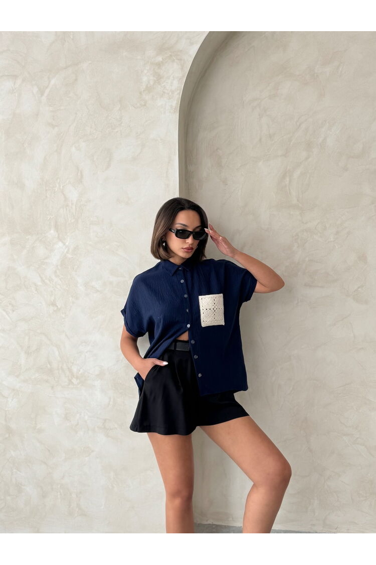 Linen Raw Pocket Applique Pocket Linen Wholesale Shirt - Brand: Topshow - Women & Kids, Baby Clothes Wholesale - TheBS Women