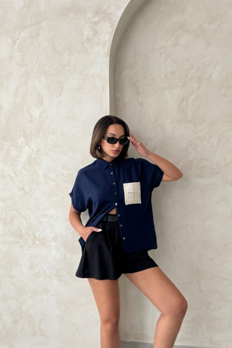 Linen Raw Pocket Applique Pocket Linen Wholesale Shirt - Producer: Topshow - Wholesale Women Clothes - TheBS Women