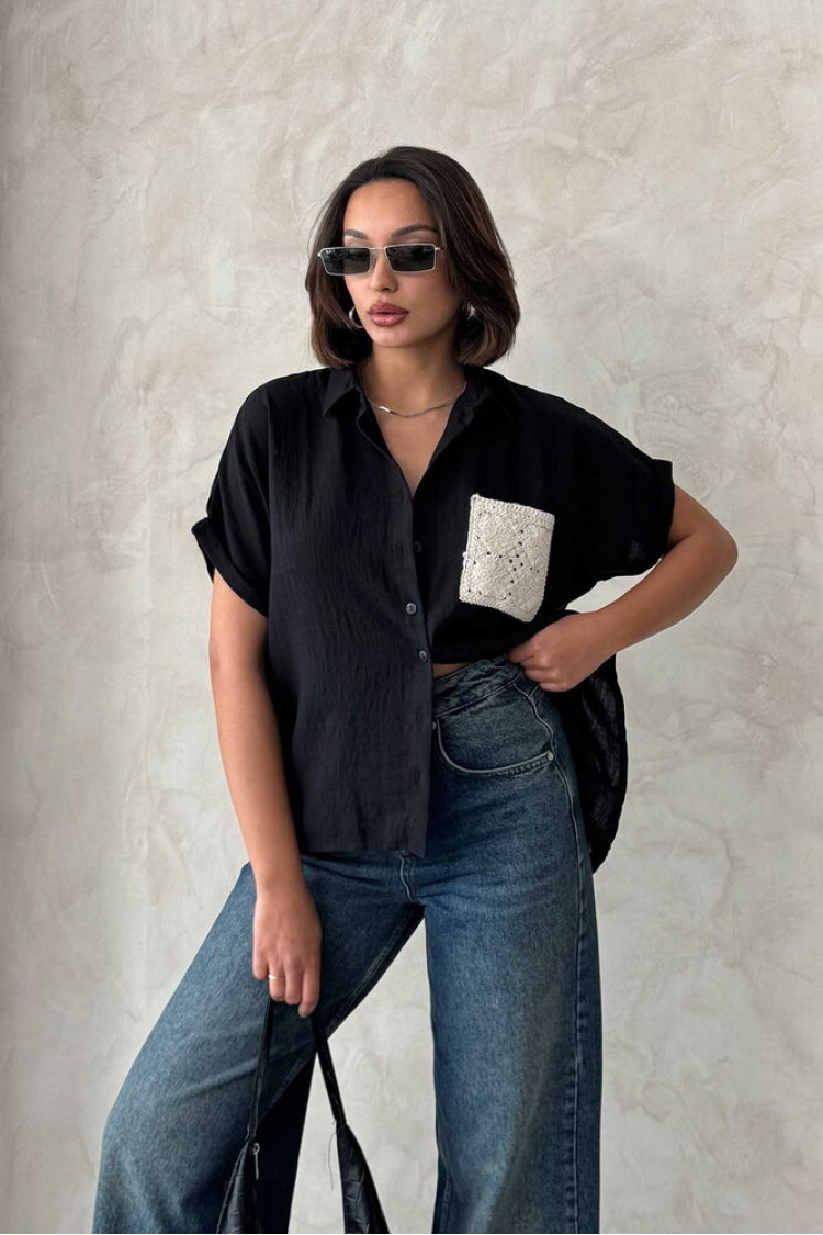 Linen Raw Pocket Applique Pocket Linen Wholesale Shirt - Brand: Topshow - Women & Kids, Baby Clothes Wholesale - TheBS Women