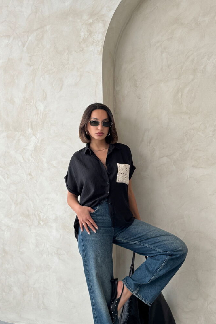 Linen Raw Pocket Applique Pocket Linen Wholesale Shirt - Producer: Topshow - Wholesale Women Clothes - TheBS Women