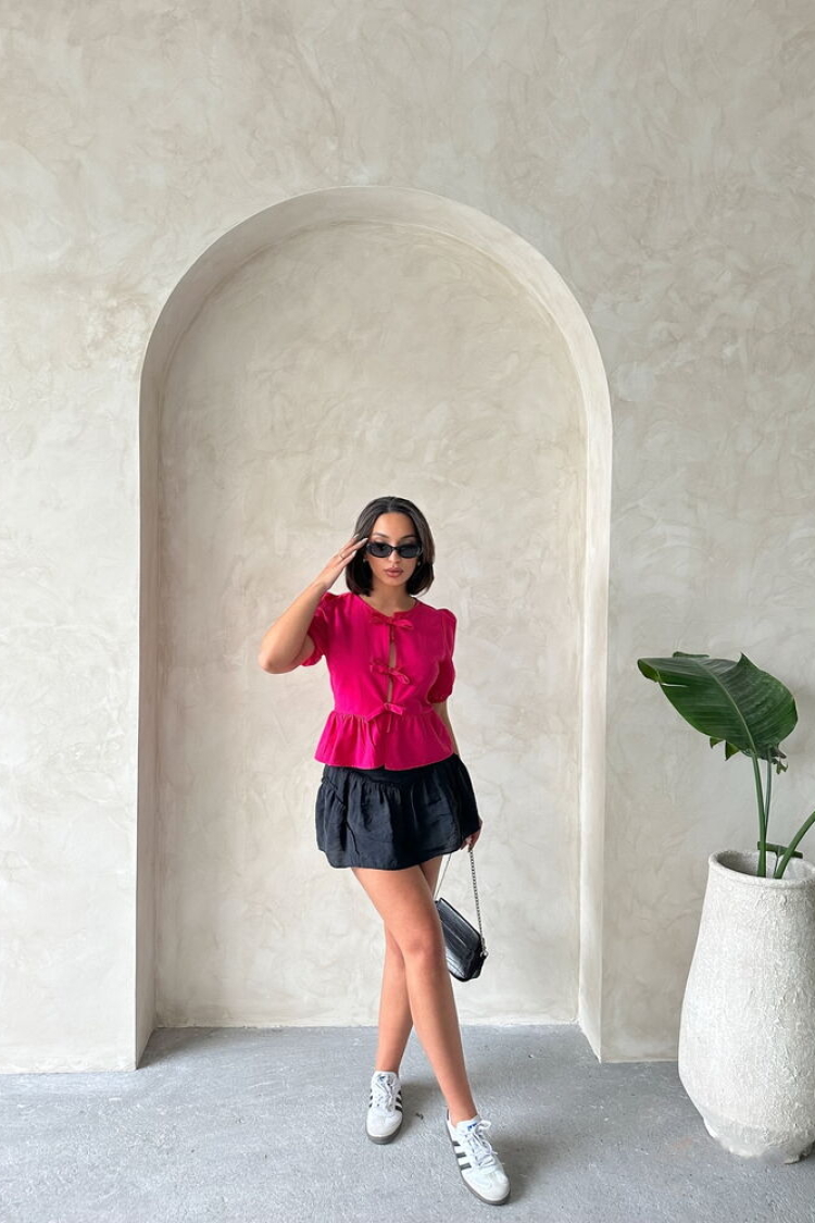 Front Tie Poplin Wholesale Blouse - Producer: Topshow - Wholesale Women Clothes - TheBS Women