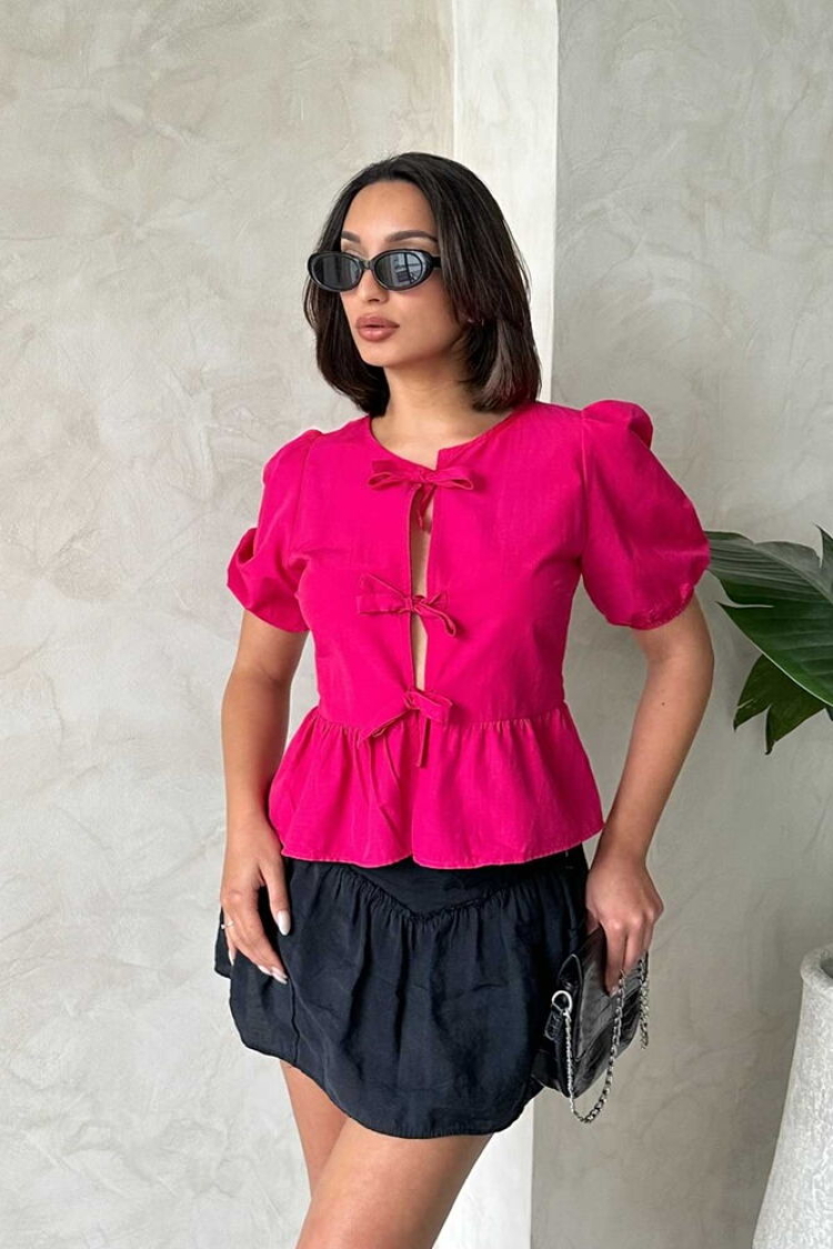 Front Tie Poplin Wholesale Blouse - Producer: Topshow - Wholesale Women Clothes - TheBS Women