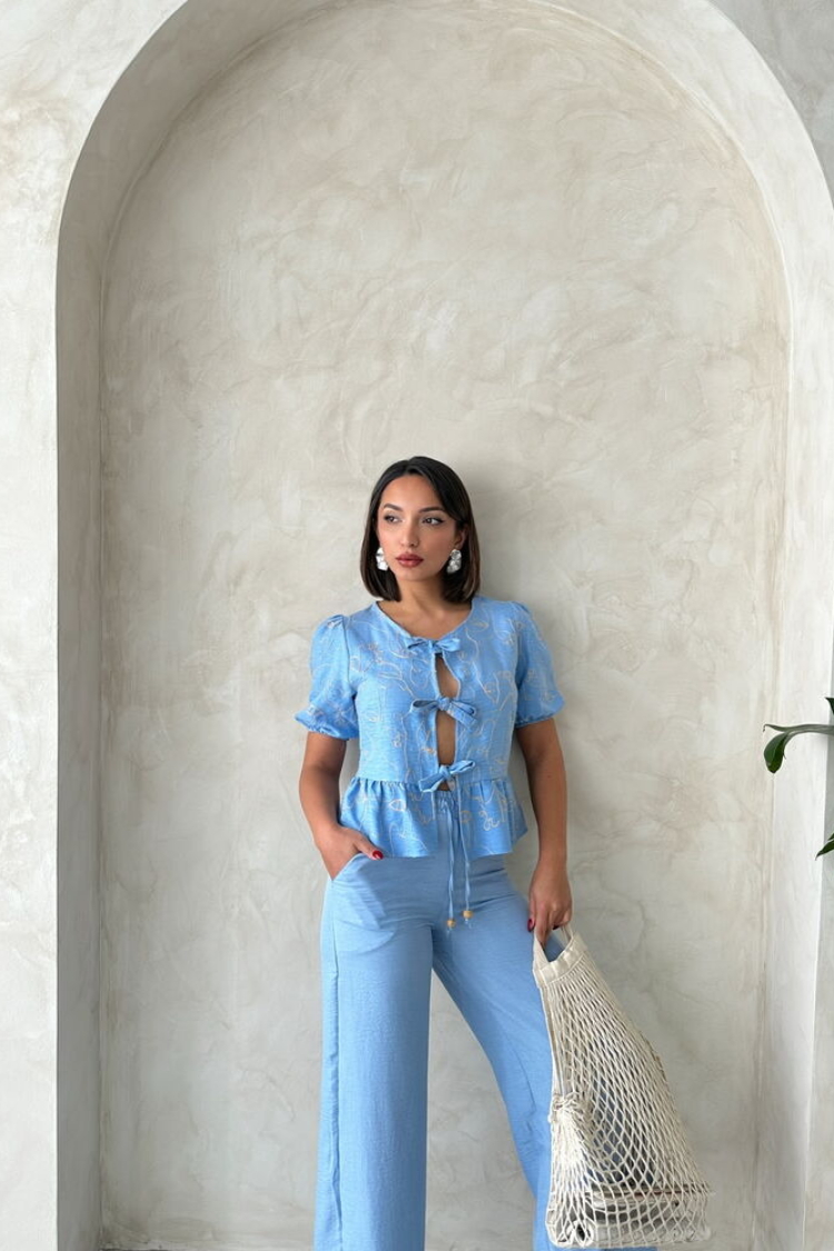 Front Tie Embroidered Blouse - Light - Producer: Topshow - Wholesale Women Clothes - TheBS Women