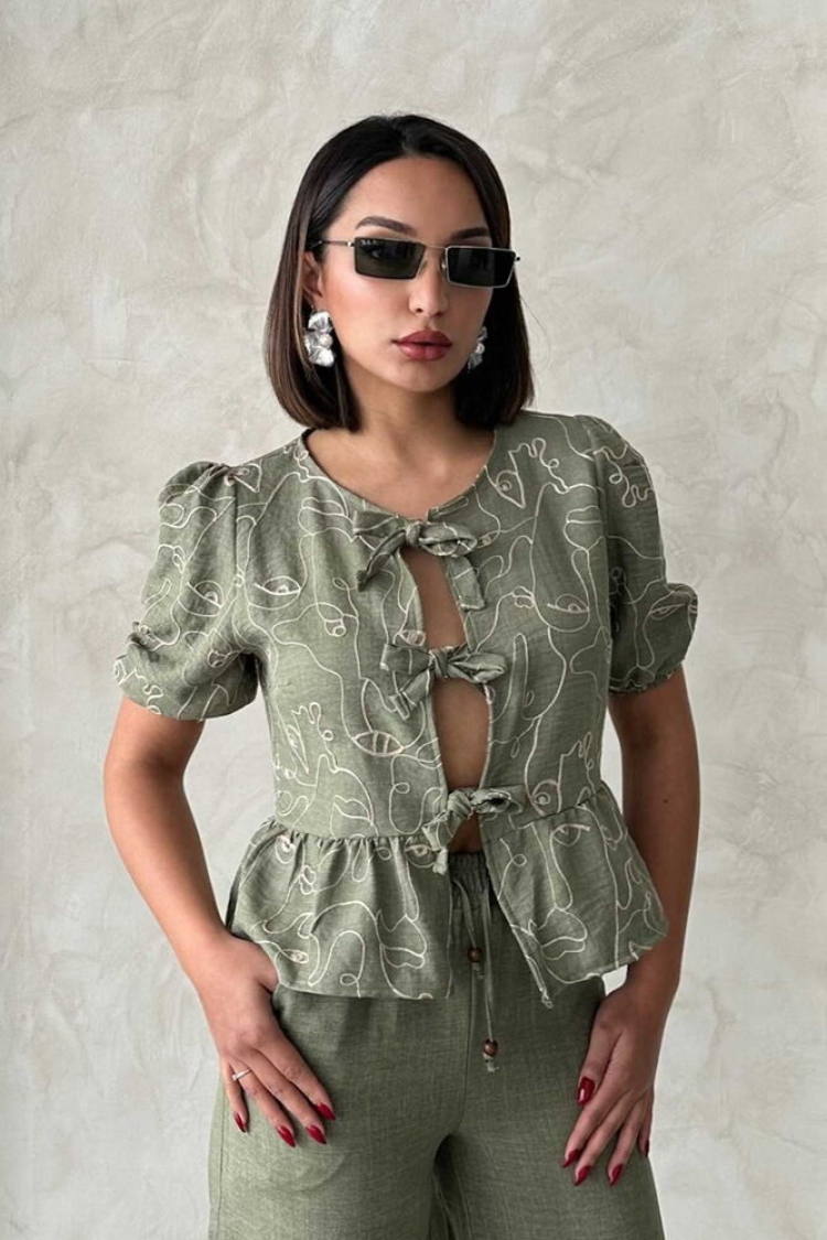 Front Tie Embroidered Blouse - Light - Producer: Topshow - Wholesale Women Clothes - TheBS Women