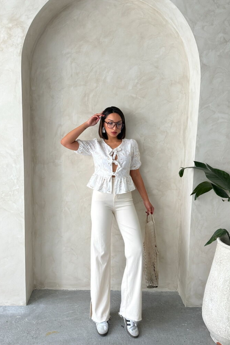 Front Tie Embroidered Blouse - Producer: Topshow - Wholesale Women Clothes - TheBS Women