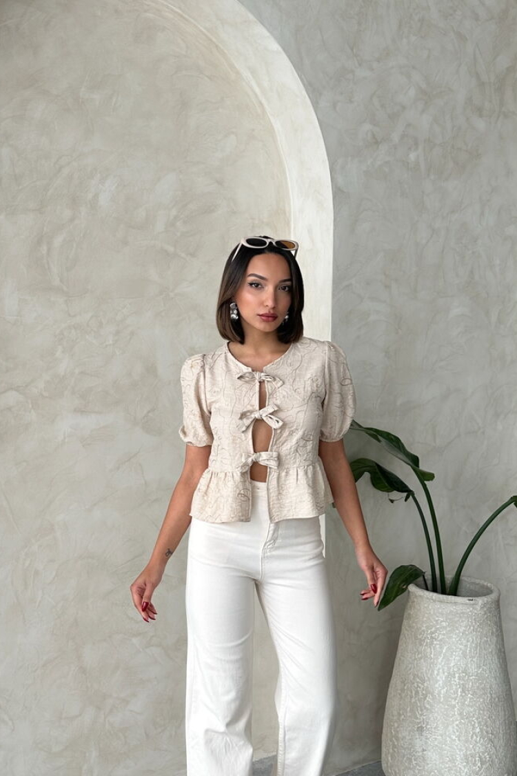 Front Tie Embroidered Blouse - Producer: Topshow - Wholesale Women Clothes - TheBS Women