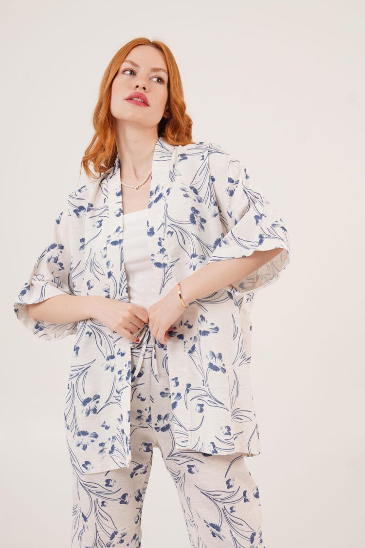Wholesale Ecru Double Suit With Blue Floral Pattern - Producer: Lustrin - Wholesale Women Clothes - TheBS Women