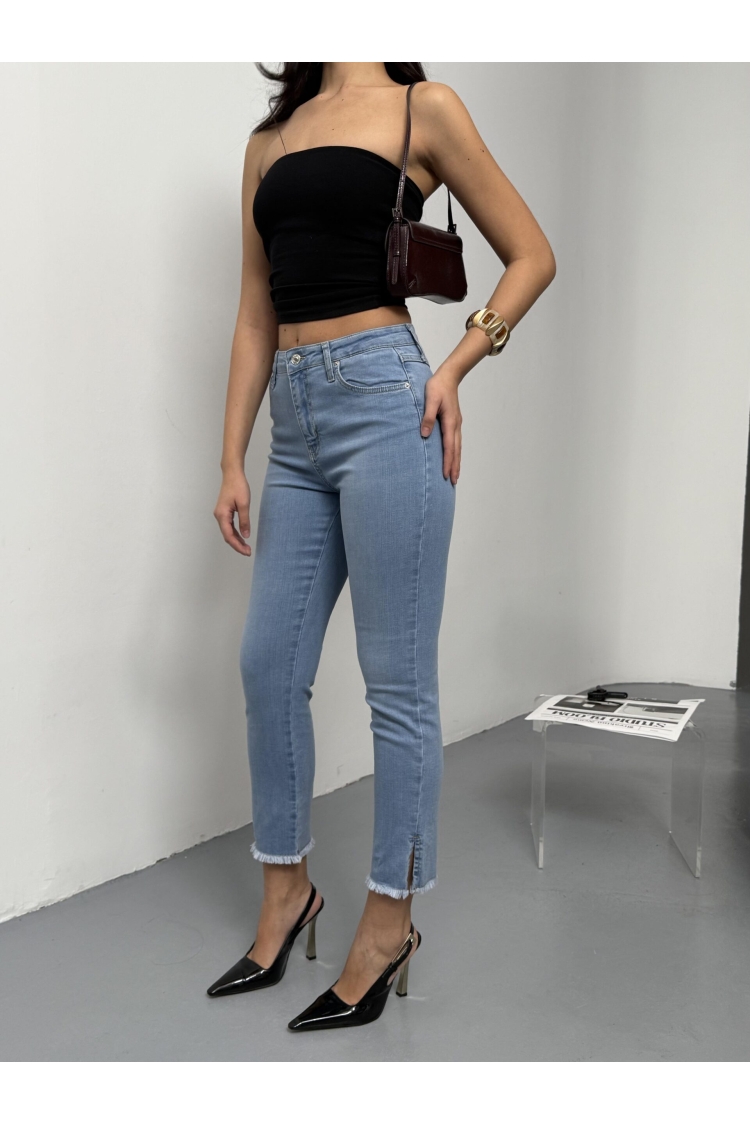 High Waist Leg Cut Out Tassel Detailed LightJeans Pants - Brand: LACARINO - Women & Kids, Baby Clothes Wholesale - TheBS Women