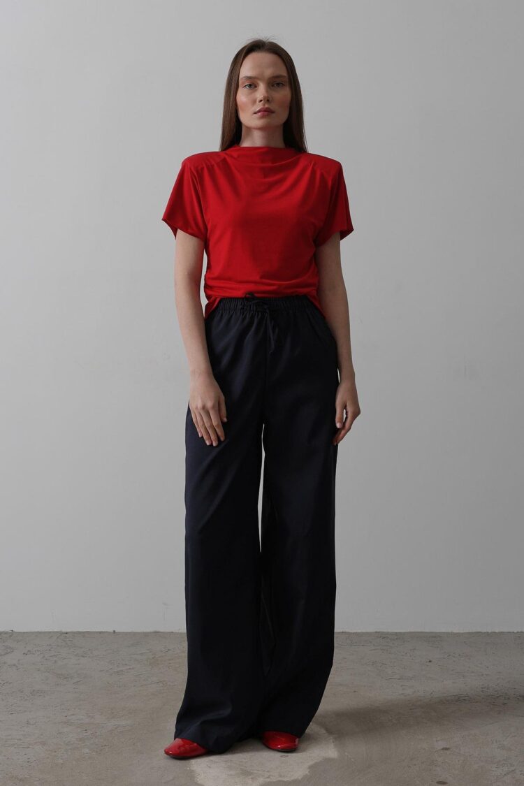 Wide Leg Pants With Elastic Waist - Navy - Producer: Reyon - Wholesale Women Clothes - TheBS Women