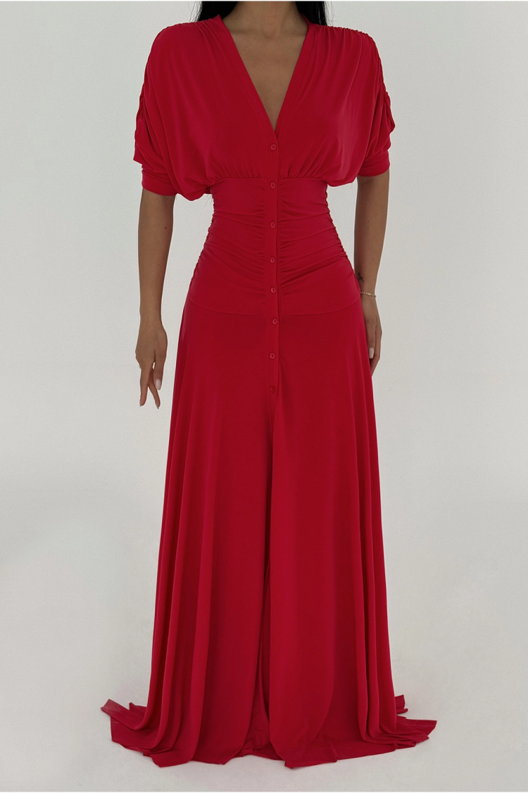 Button Detail Long Dress - Producer: EYYO ATELIER - Wholesale Women Clothes - TheBS Women
