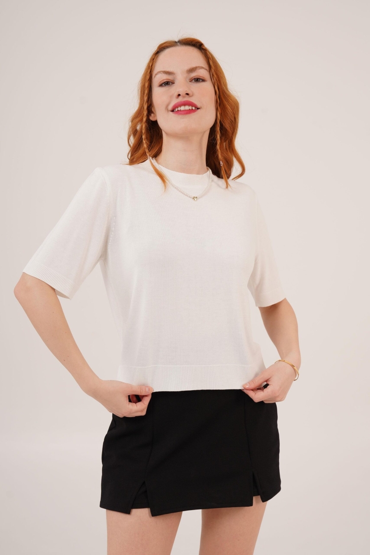 Half Sleeve Round Neck Lycra Wholesale SlimSweater Blouse - Brand: Lustrin - Women & Kids, Baby Clothes Wholesale - TheBS Women