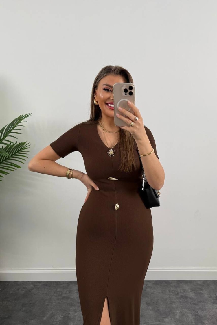 Draped Sun Accessory Half Sleeve Side Slit Dress - Producer: Fiori - Wholesale Women Clothes - TheBS Women
