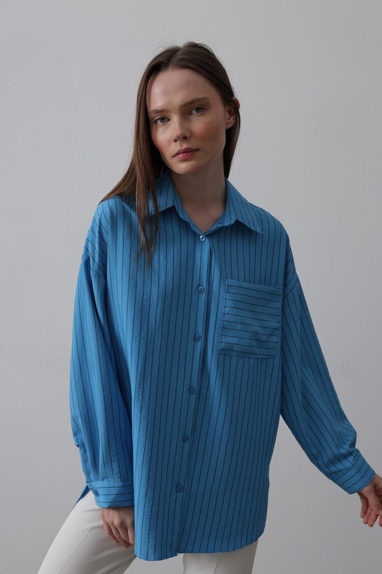 Striped Single Pocket Shirt - Producer: Reyon - Wholesale Women Clothes - TheBS Women