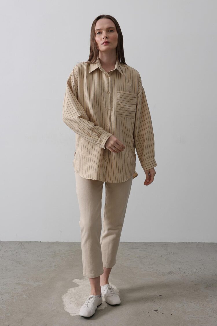Striped Single Pocket Shirt - Producer: Reyon - Wholesale Women Clothes - TheBS Women