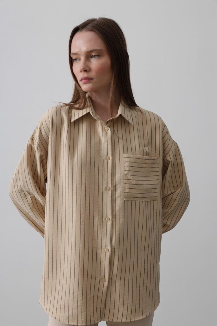 Striped Single Pocket Shirt - Producer: Reyon - Wholesale Women Clothes - TheBS Women