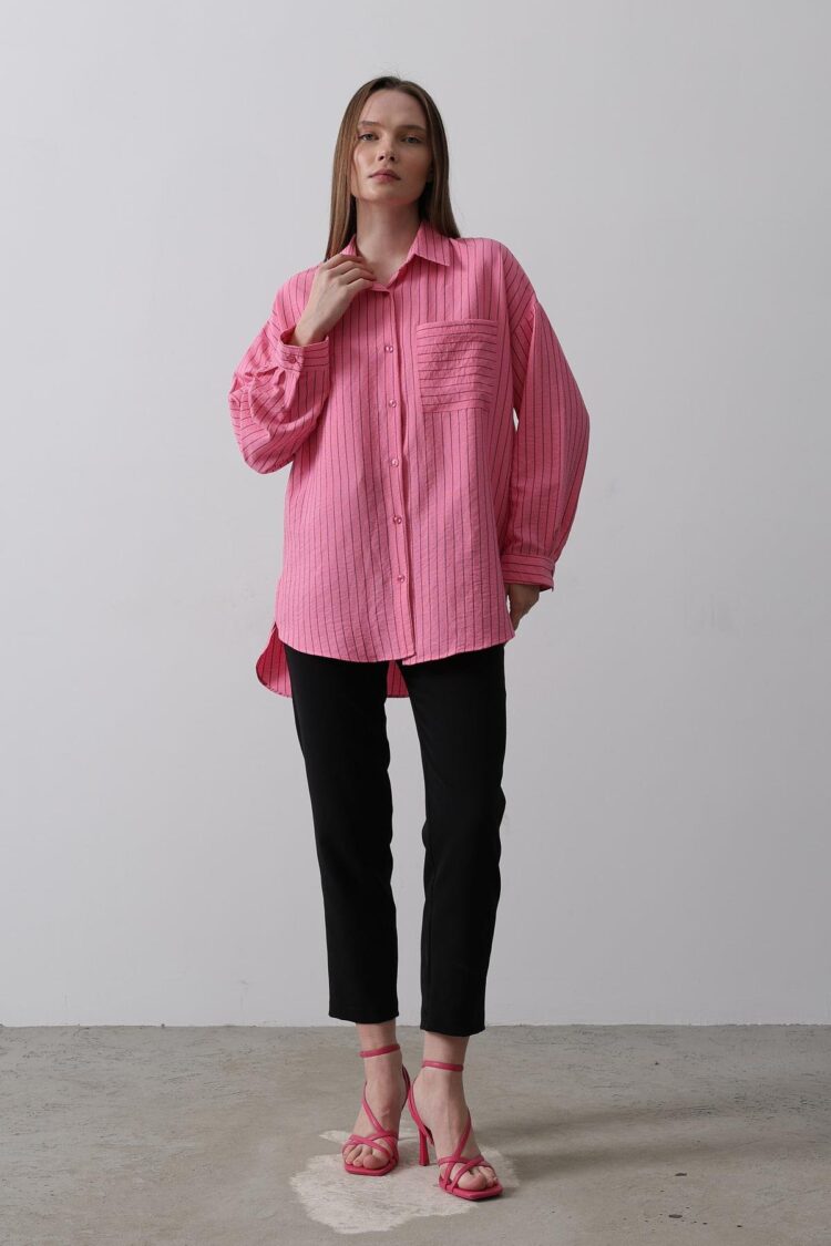 Striped Single Pocket Shirt - Producer: Reyon - Wholesale Women Clothes - TheBS Women