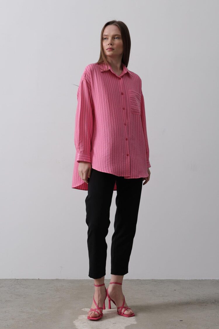 Striped Single Pocket Shirt - Producer: Reyon - Wholesale Women Clothes - TheBS Women