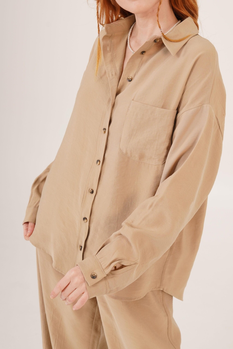 Shaggy Pattern Low Shoulder Single PocketWholesale Shirt - Brand: Lustrin - Women & Kids, Baby Clothes Wholesale - TheBS Women