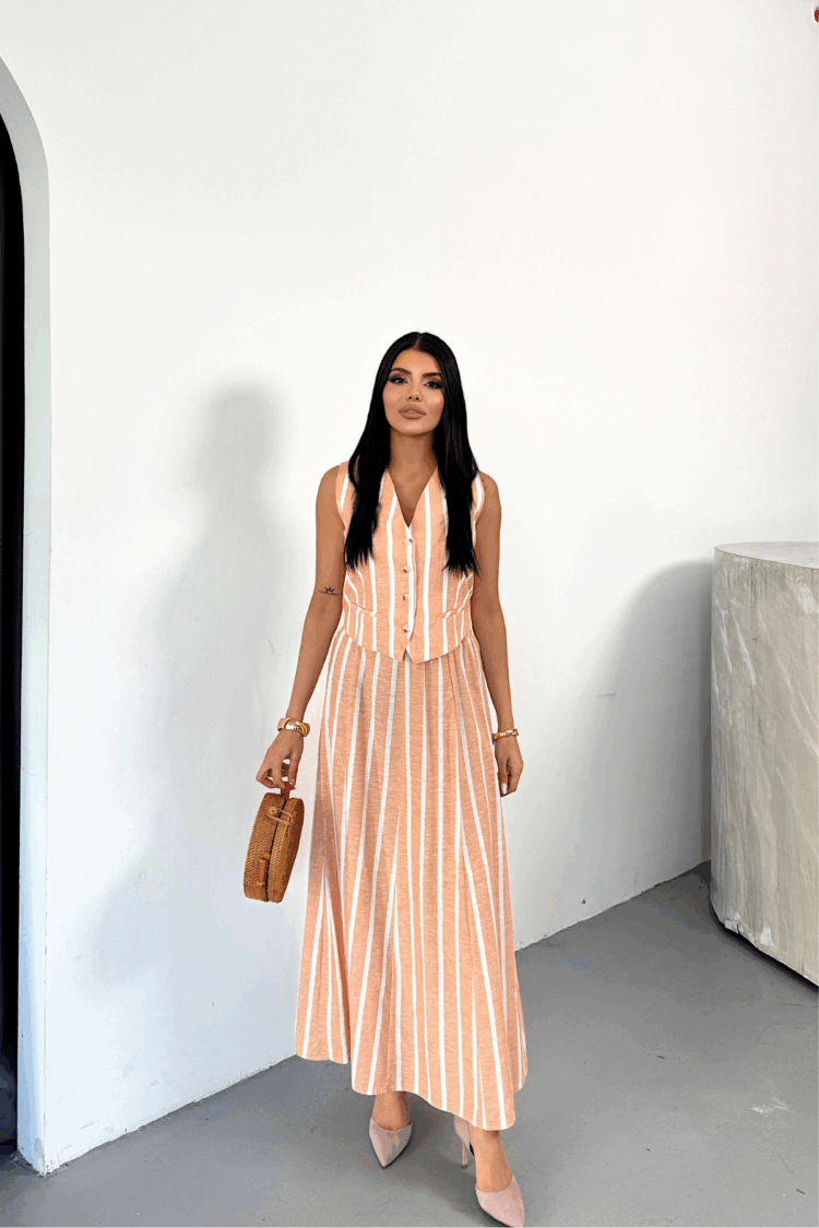 Linen Striped Vest - Long Skirt Set - Producer: Ello - Wholesale Women Clothes - TheBS Women