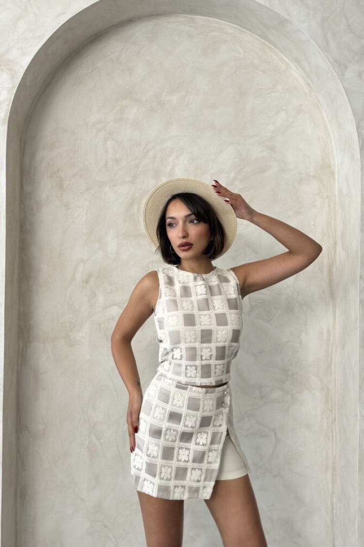 Checkered Pattern Crochet Wholesale Blouse - Producer: Topshow - Wholesale Women Clothes - TheBS Women