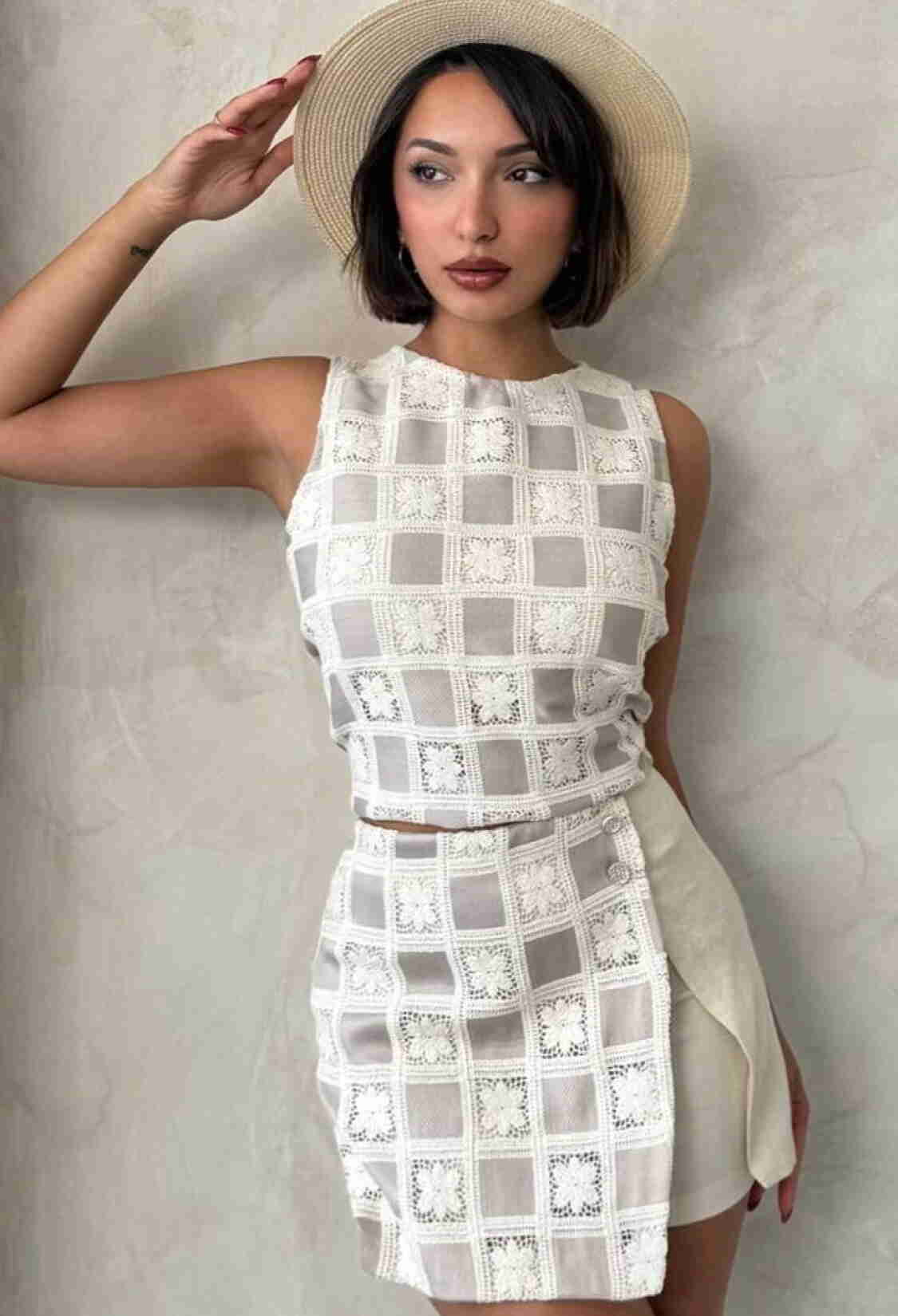 Checkered Pattern Crochet Wholesale Blouse - Brand: Topshow - Women & Kids, Baby Clothes Wholesale - TheBS Women