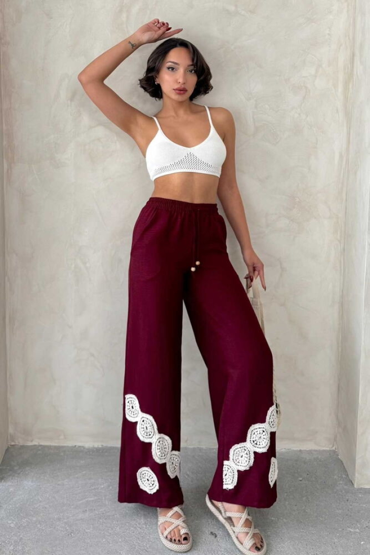 Lace-up Trousers - Burgundy - Producer: Topshow - Wholesale Women Clothes - TheBS Women