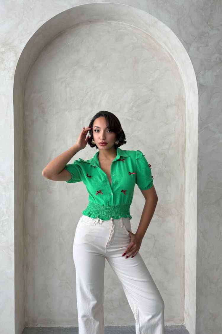 D 2409-1 Linen Shirt With Bow - Producer: Topshow - Wholesale Women Clothes - TheBS Women