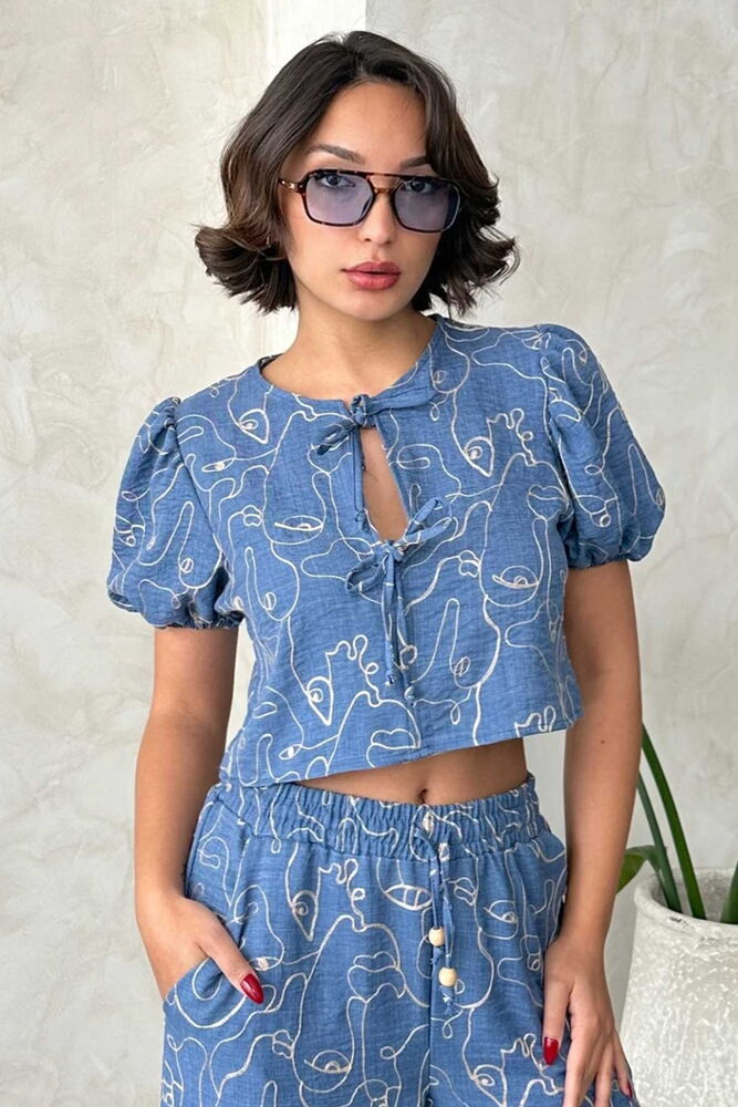 Embroidered Front Tie Blouse - Dark - Producer: Topshow - Wholesale Women Clothes - TheBS Women
