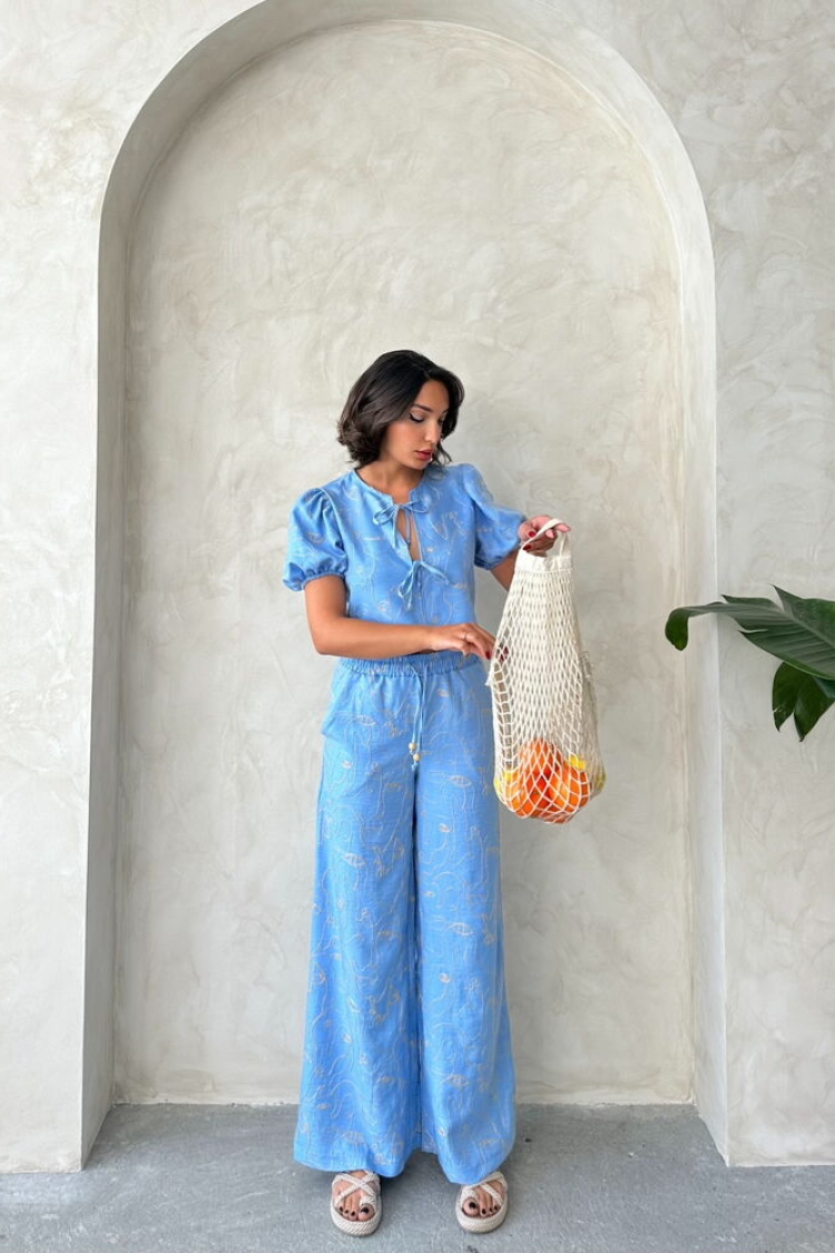 Embroidered Front Tie Blouse - Light - Producer: Topshow - Wholesale Women Clothes - TheBS Women