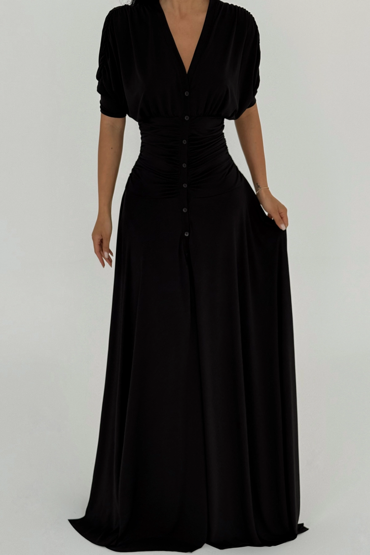 Button Detailed Long Dress - Producer: EYYO ATELIER - Wholesale Women Clothes - TheBS Women