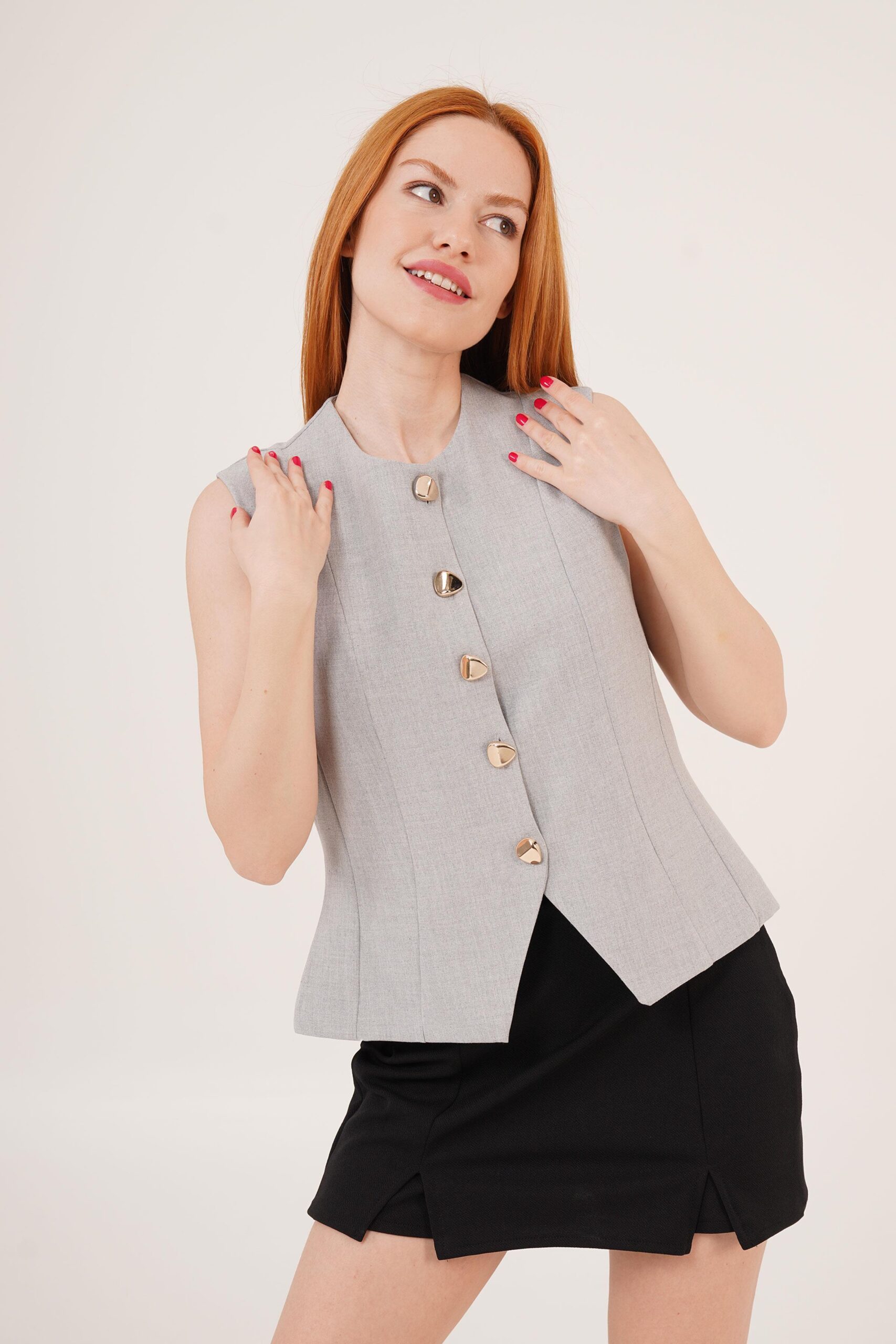 Shiny Button DetailedWholesale Vest - Brand: Lustrin - Women & Kids, Baby Clothes Wholesale - TheBS Women