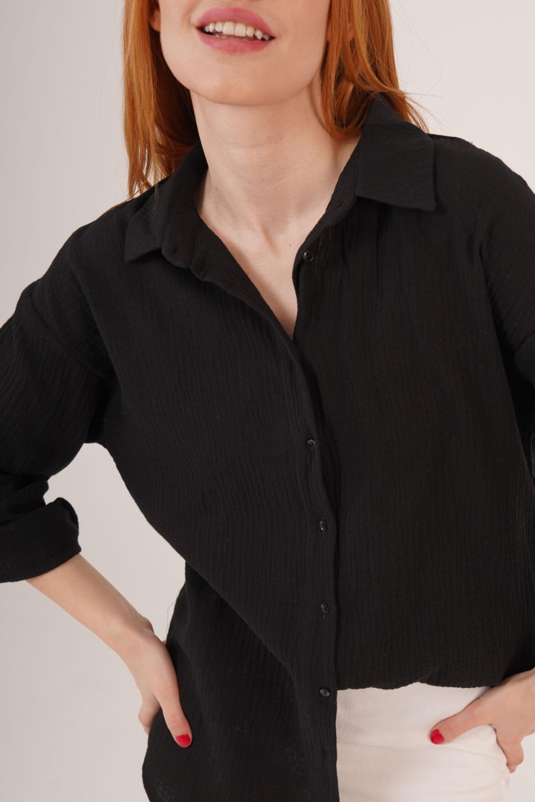 Linen Look Slippery Fold Sleeve WholesaleShirt - Brand: Lustrin - Women & Kids, Baby Clothes Wholesale - TheBS Women