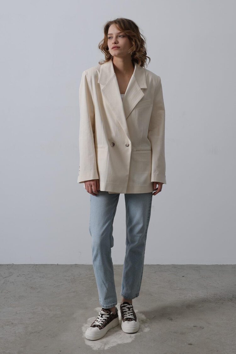 Oversize Blazer Jacket - Stone - Producer: Reyon - Wholesale Women Clothes - TheBS Women