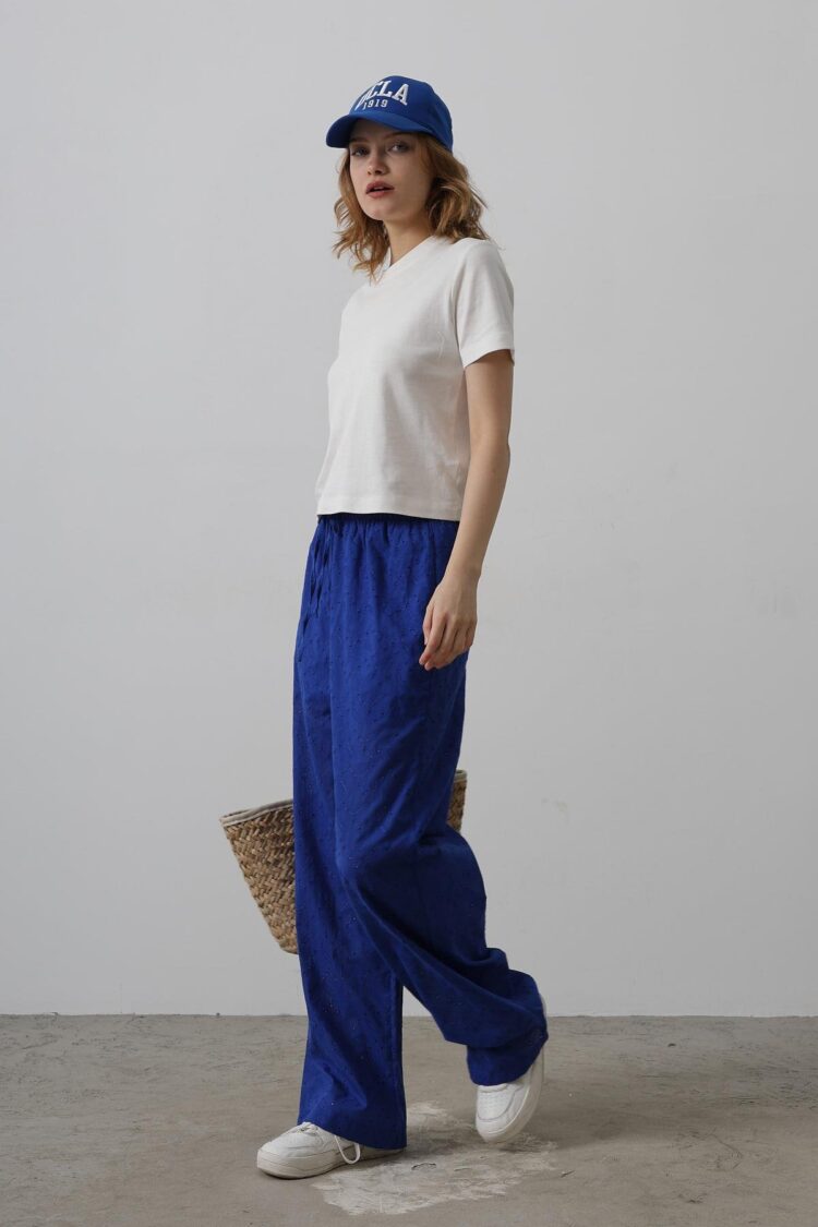 Tie Waist Embroidered Pants - Saks - Producer: Reyon - Wholesale Women Clothes - TheBS Women