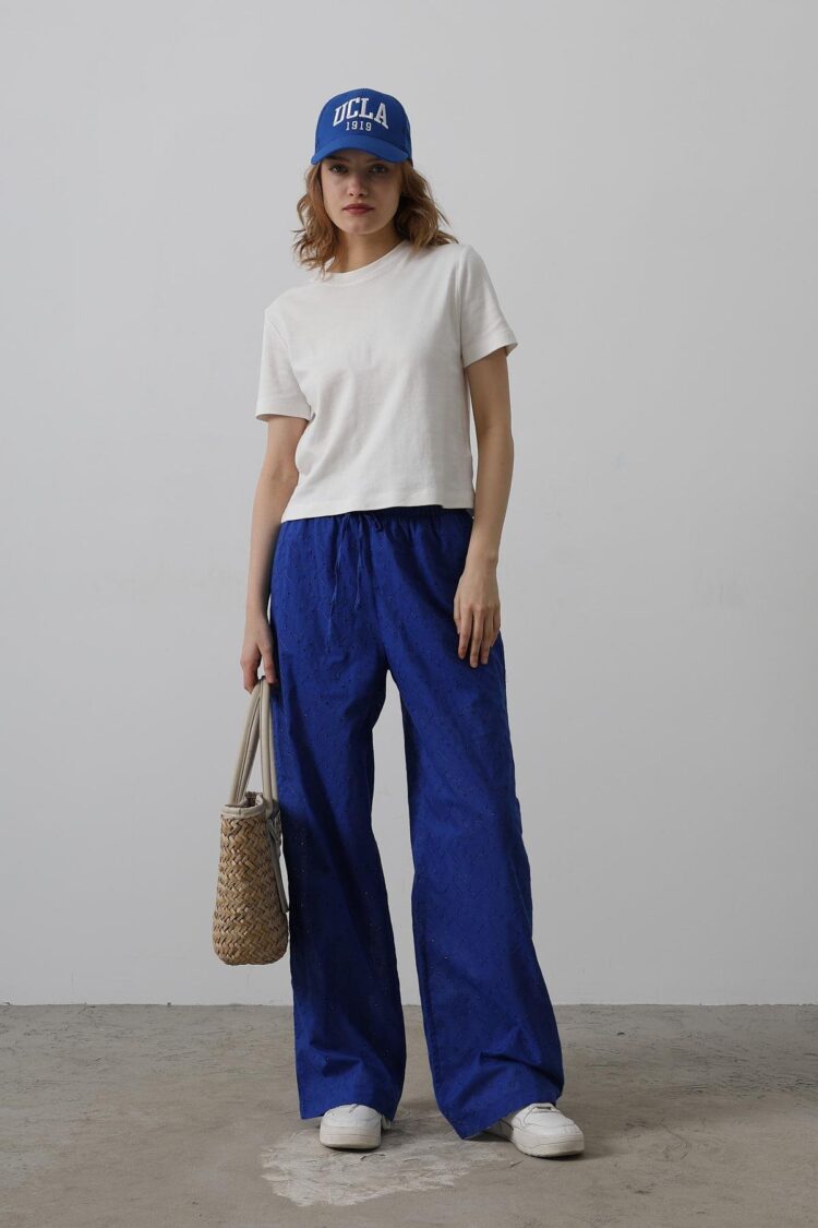 Tie Waist Embroidered Pants - Saks - Producer: Reyon - Wholesale Women Clothes - TheBS Women