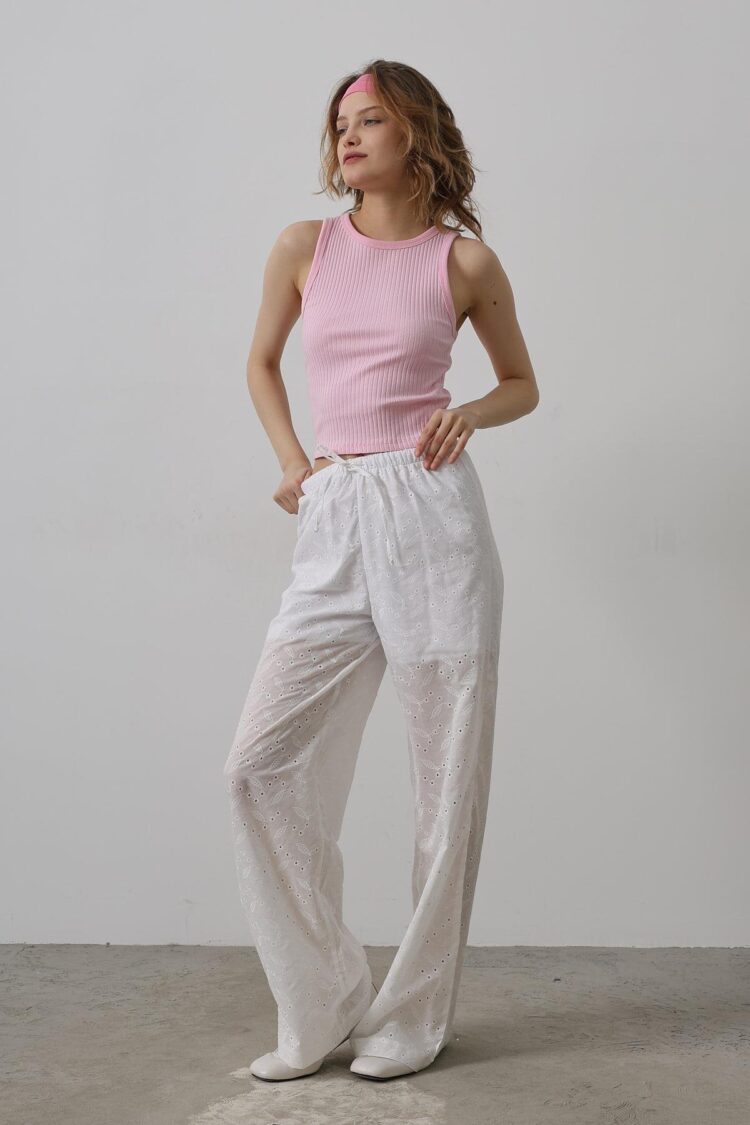 Tie Waist Embroidered Pants - Producer: Reyon - Wholesale Women Clothes - TheBS Women