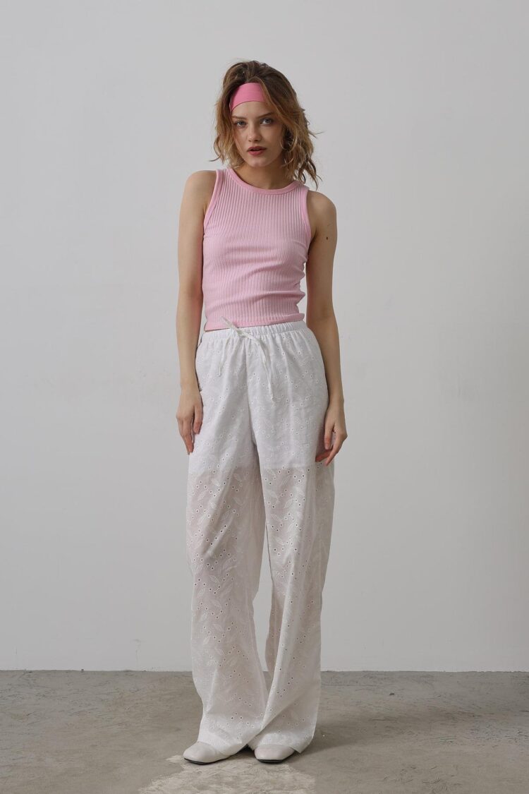 Tie Waist Embroidered Pants - Producer: Reyon - Wholesale Women Clothes - TheBS Women