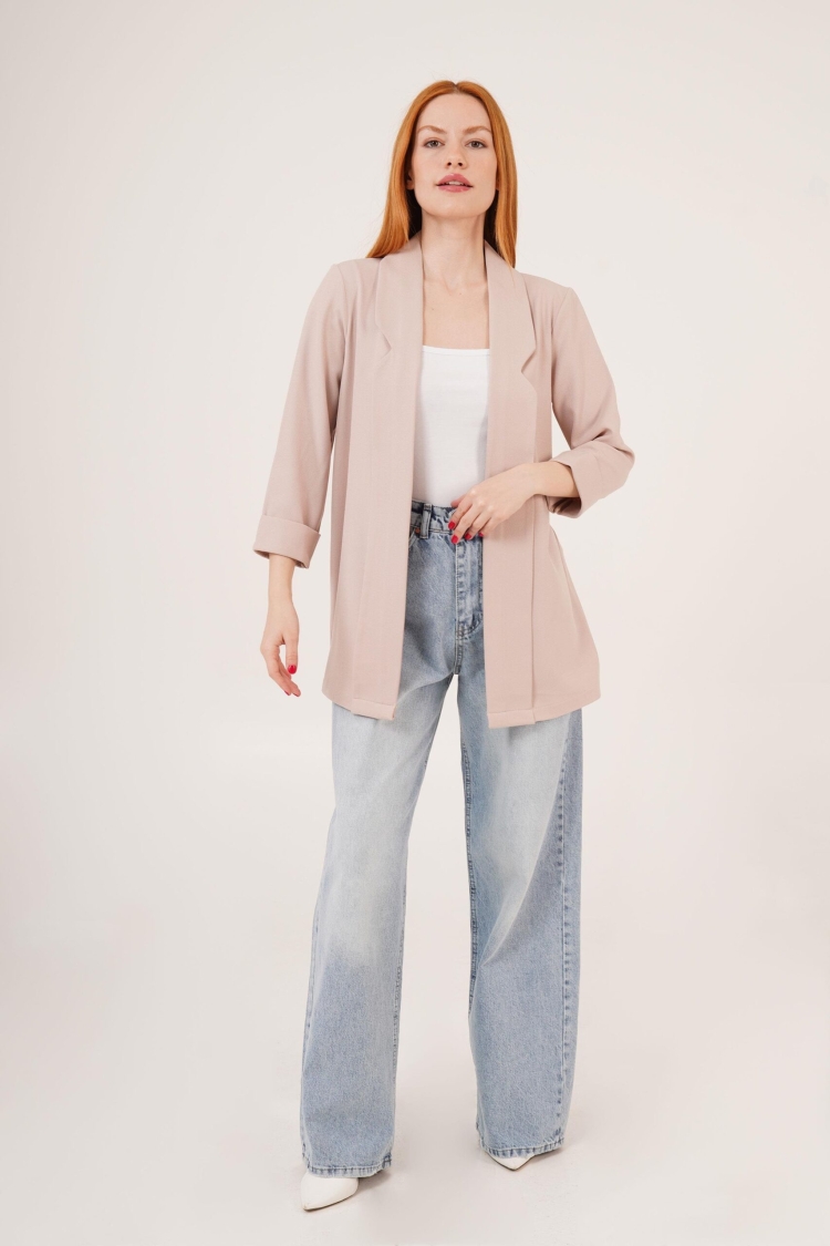Sleeve Folding Stitching DetailedWholesale Summer Blazer Jacket - Brand: Lustrin - Women & Kids, Baby Clothes Wholesale - TheBS Women