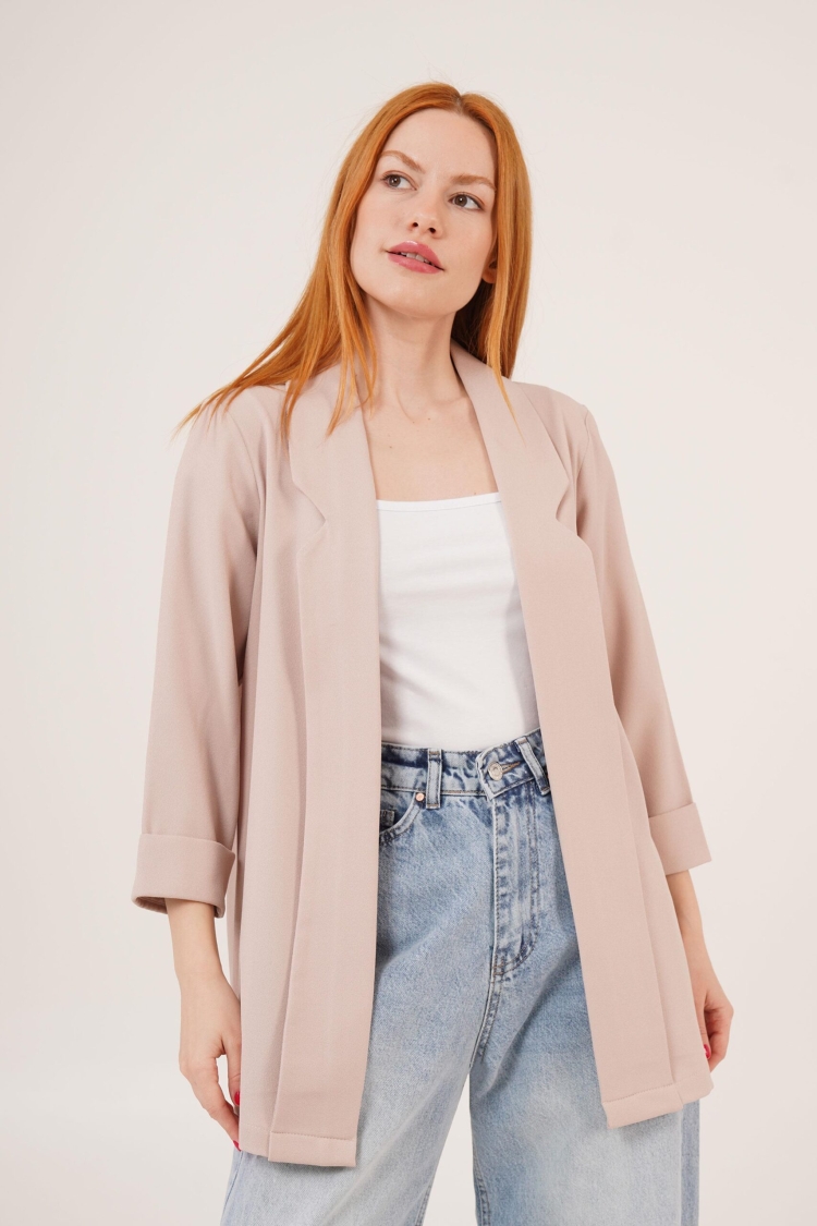 Sleeve Folding Stitching DetailedWholesale Summer Blazer Jacket - Brand: Lustrin - Women & Kids, Baby Clothes Wholesale - TheBS Women
