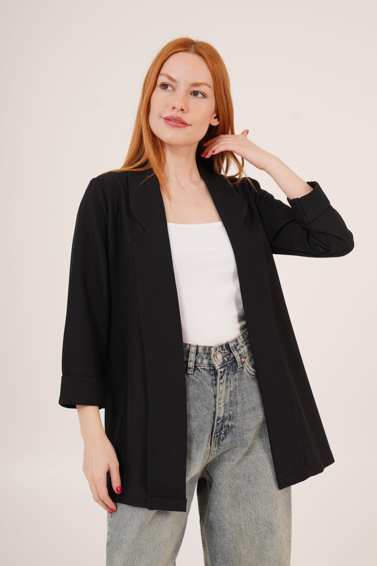 Sleeve Folding Stitching DetailedWholesale Summer Blazer Jacket - Brand: Lustrin - Women & Kids, Baby Clothes Wholesale - TheBS Women