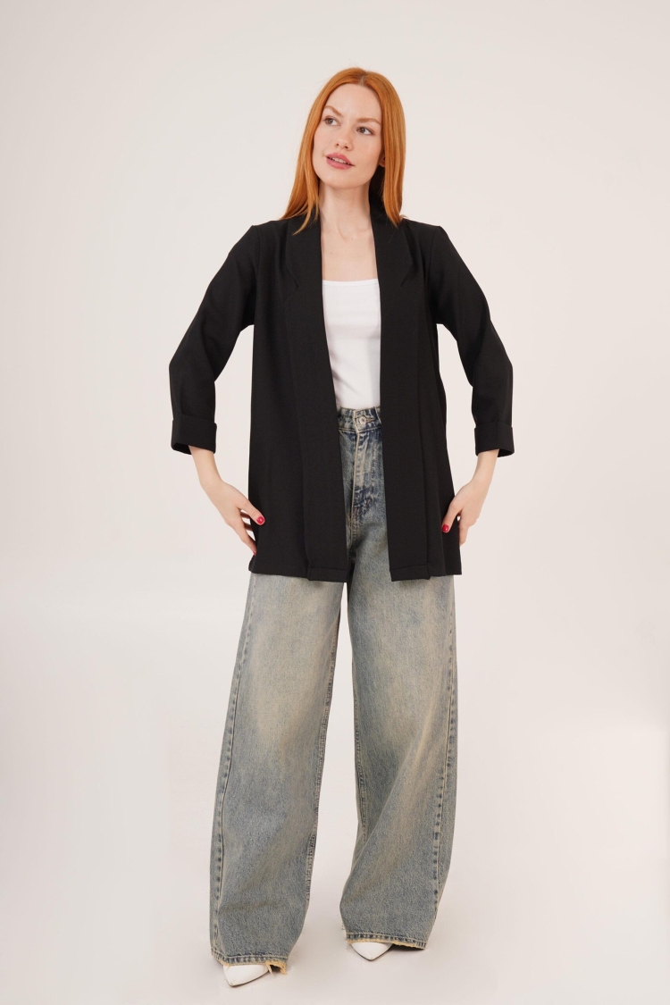 Sleeve Folding Stitching DetailedWholesale Summer Blazer Jacket - Brand: Lustrin - Women & Kids, Baby Clothes Wholesale - TheBS Women