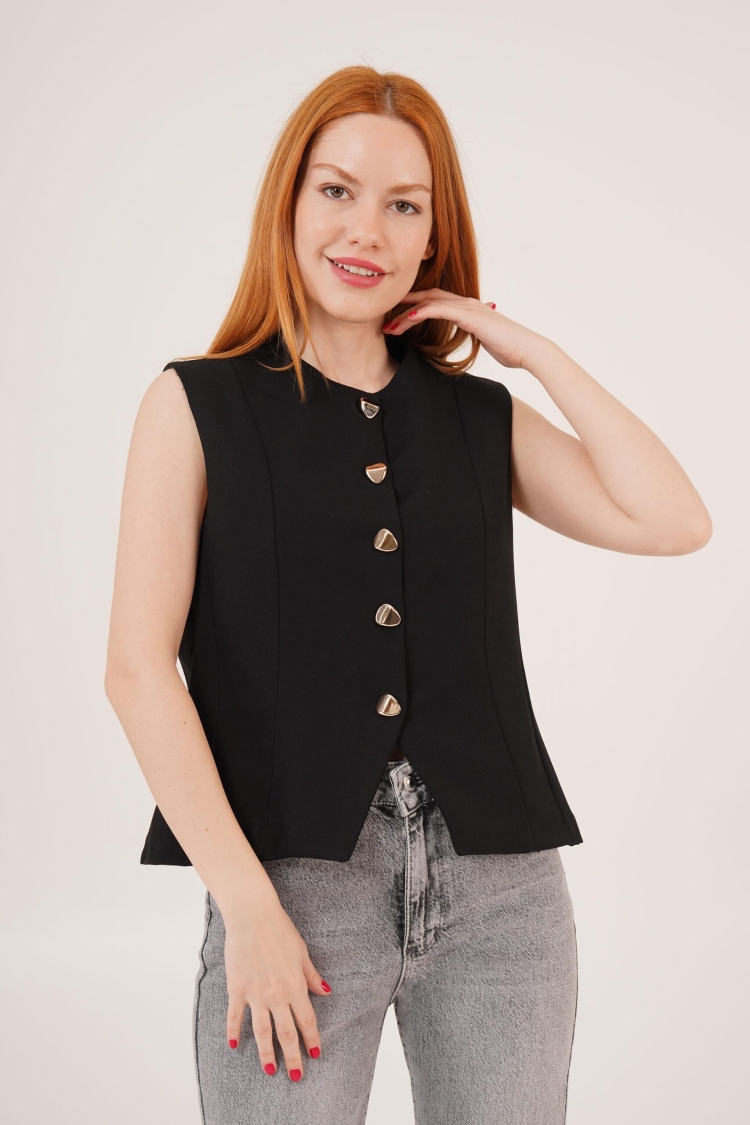 Shiny Button DetailedWholesale Vest - Brand: Lustrin - Women & Kids, Baby Clothes Wholesale - TheBS Women