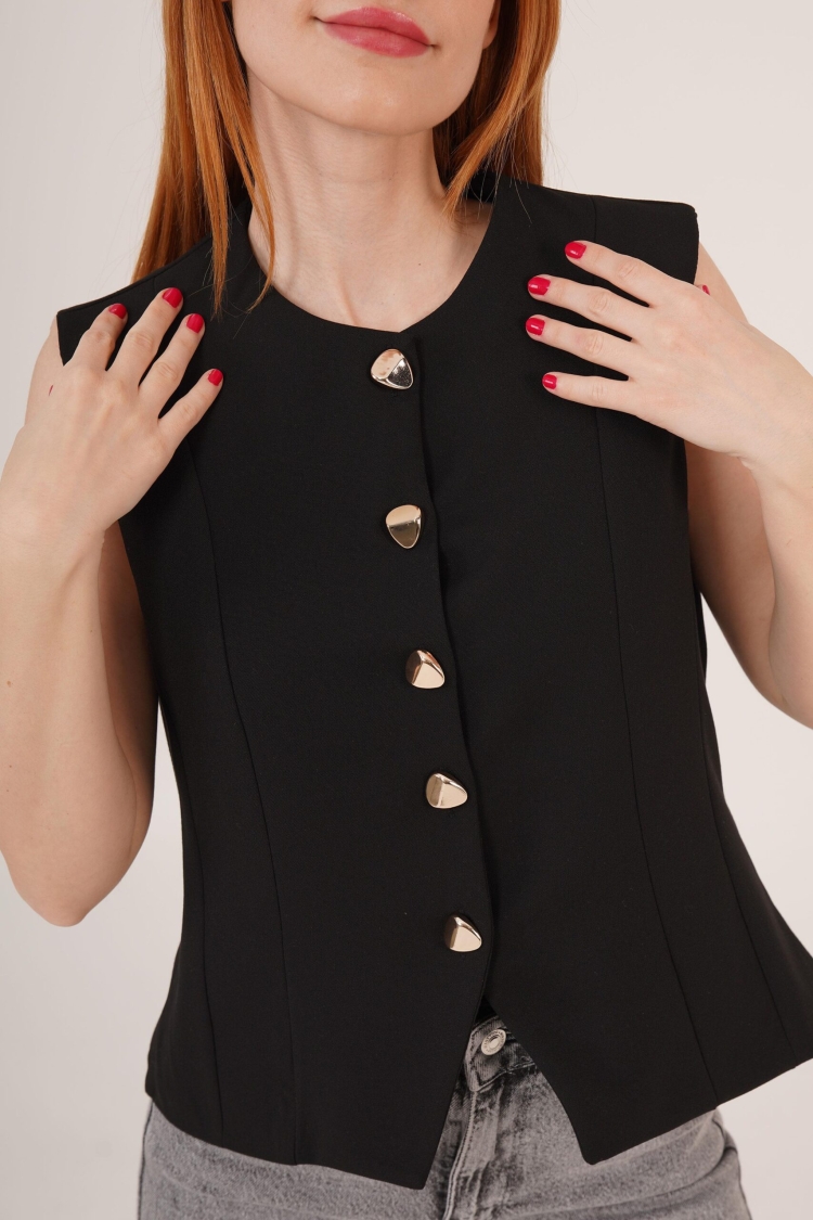 Shiny Button DetailedWholesale Vest - Brand: Lustrin - Women & Kids, Baby Clothes Wholesale - TheBS Women
