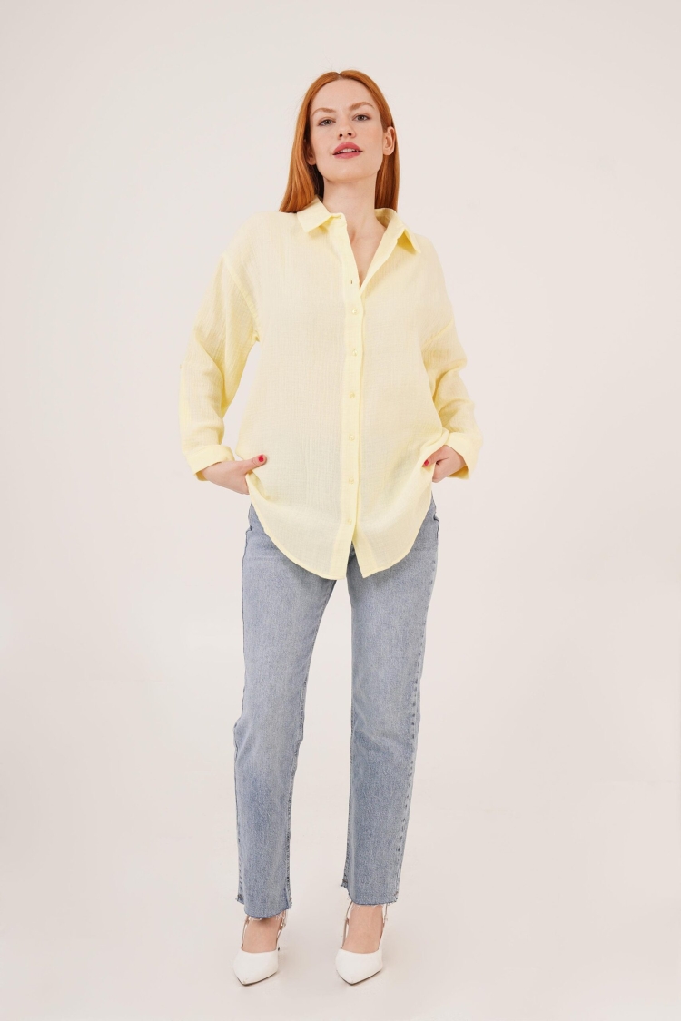 Linen Look Slippery Fold Sleeve WholesaleShirt - Brand: Lustrin - Women & Kids, Baby Clothes Wholesale - TheBS Women