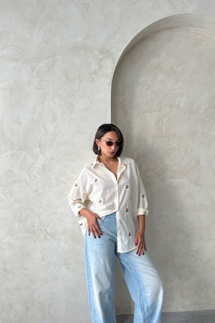Embroidered Shirt - Stone - Producer: Topshow - Wholesale Women Clothes - TheBS Women