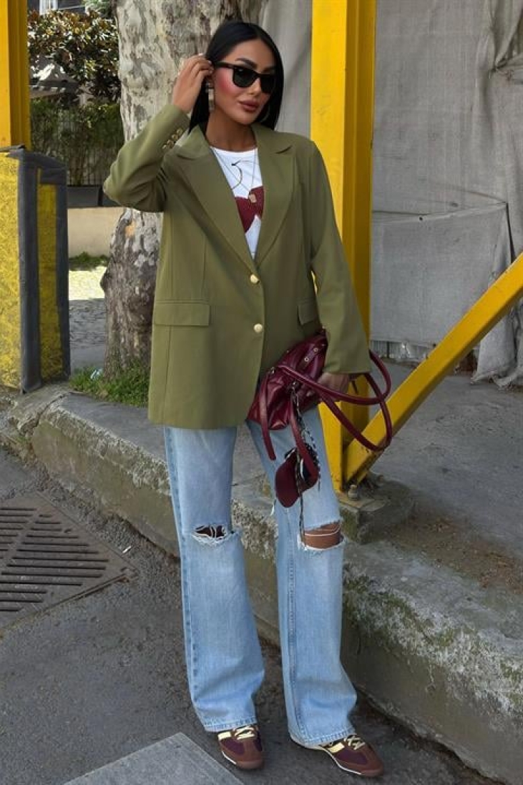 Gold Buttoned Blazer Jacket - Producer: Sobe Istanbul - Wholesale Women Clothes - TheBS Women