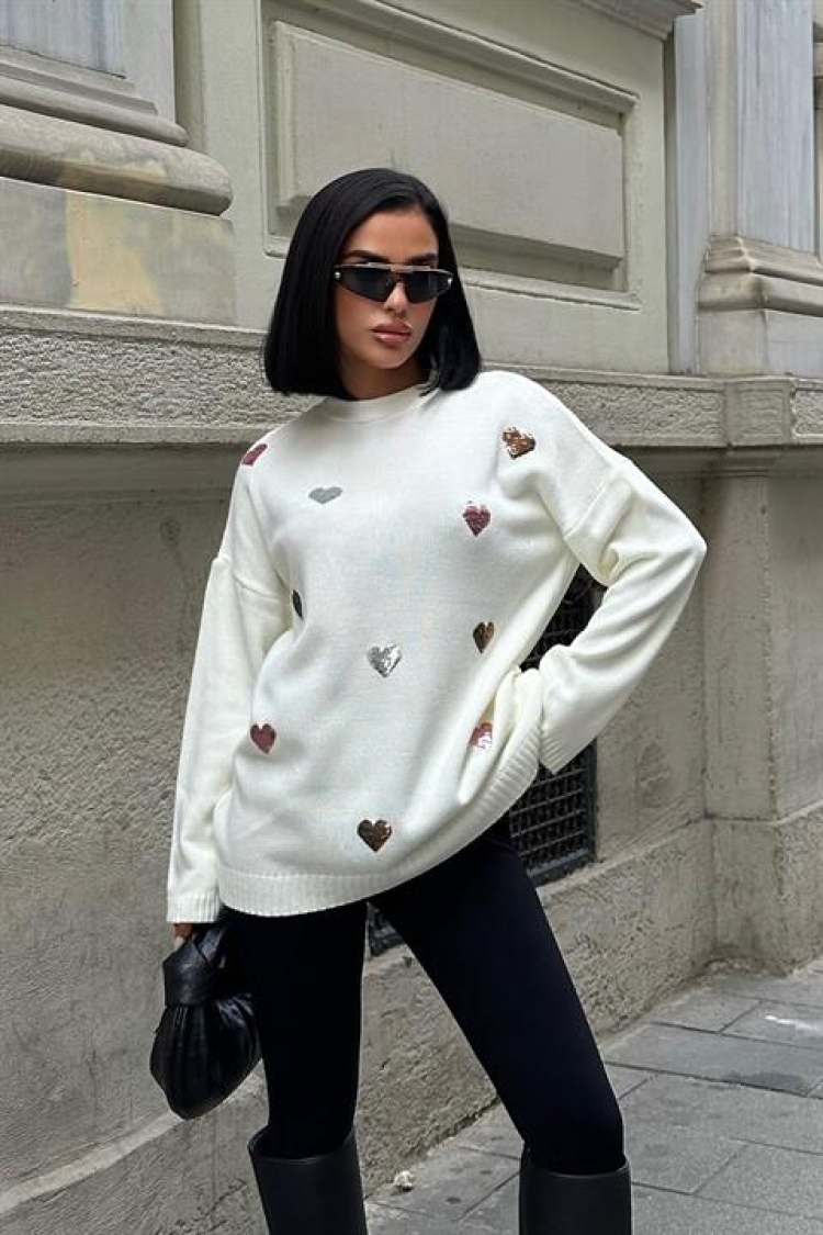 Heart Patterned Knitted Sweater - Producer: Sobe Istanbul - Wholesale Women Clothes - TheBS Women