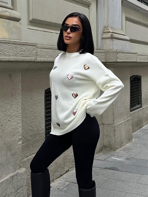 Heart Patterned Knitted Sweater - Producer: Sobe Istanbul - Wholesale Women Clothes - TheBS Women