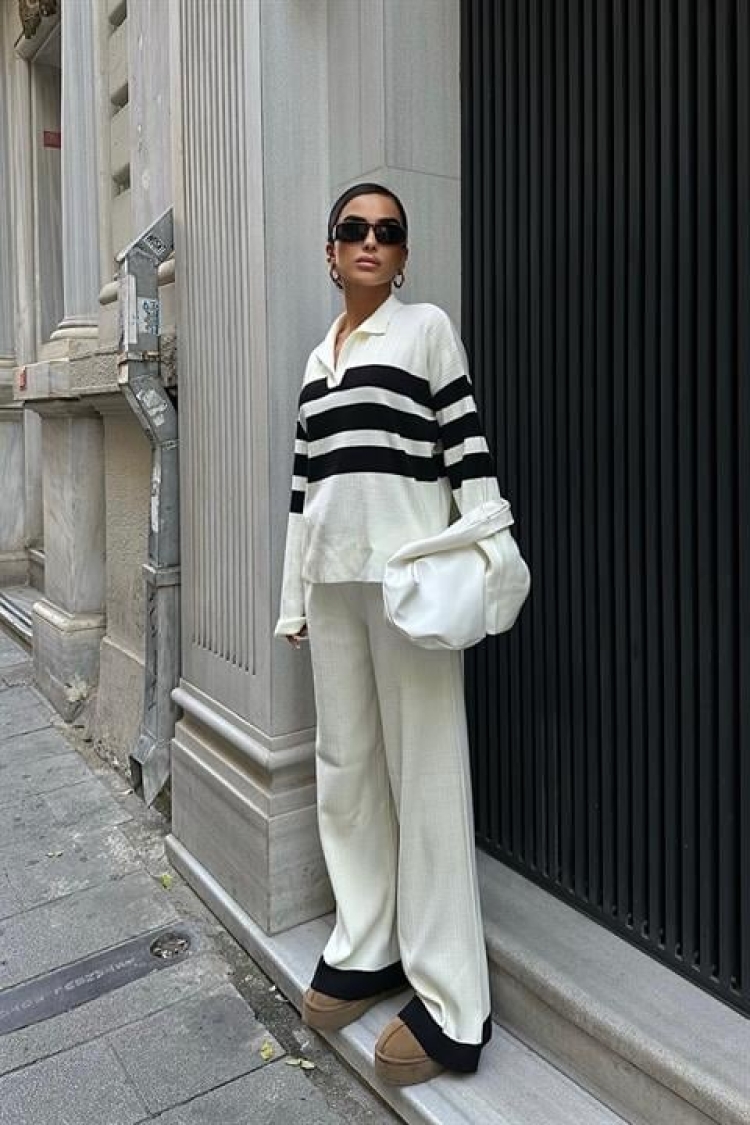 Striped Knitted Trouser Sweater Set - Producer: Sobe Istanbul - Wholesale Women Clothes - TheBS Women
