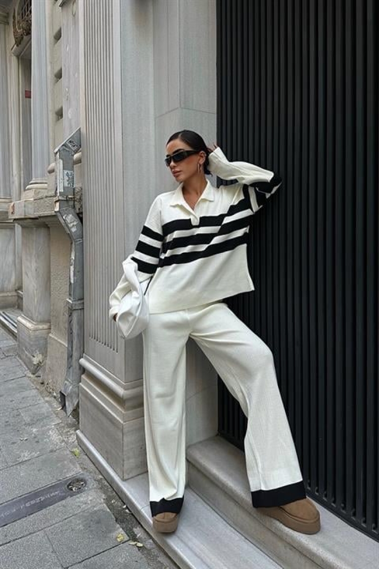 Striped Knitted Trouser Sweater Set - Producer: Sobe Istanbul - Wholesale Women Clothes - TheBS Women